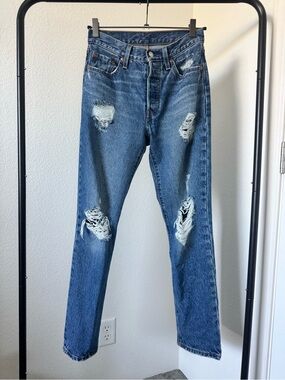 Levi's Premium 501 Original Fit Distressed Jeans Medium Wash Size 25